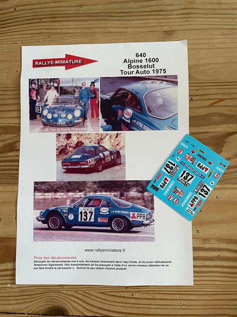 DECALS 1/12 REF 1279 ALPINE RENAULT A110 MOUTON TOUR DE CORSE 1975 RALLYE RALLY