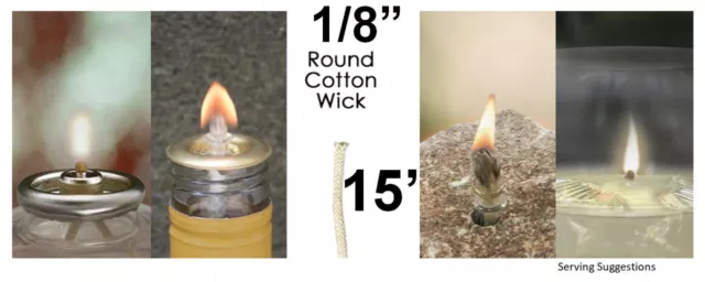 1/8 Round Cotton Wick 15' Kerosene Lantern Lamp Tiki Rock Candle Wick USA Seller