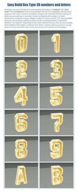 3D ALPHABET LETTERS & Numbers Templates for Laser Cutting and Engraving ...