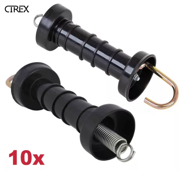 10x Electric Fence Gate Handle Compact Insulated Spring Handles with Hook Black