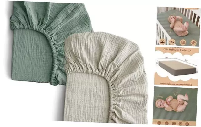 -Muslin-Crib-Sheets-for-Girls-Boys-Neutral-Baby,2 Pack Slate Green & Light Gray