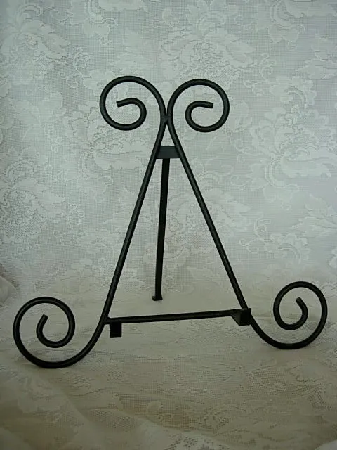 Beautiful Sturdy Black Wrought Iron Metal Plate / Platter /Picture Stand / Easel