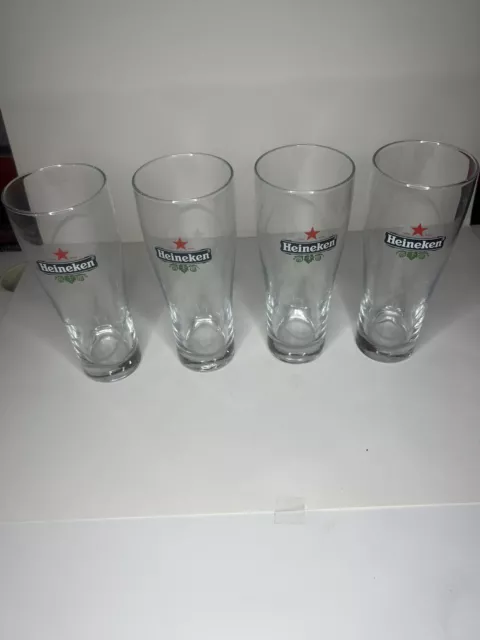 Heineken Beer Pilsner Drinking Tall Glass Cup .25L  6.5” 8.5oz  SET OF FOUR