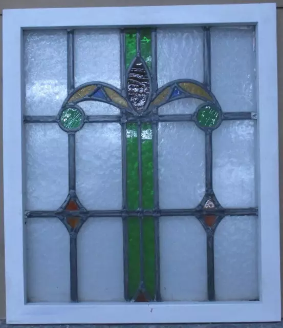 OLD ENGLISH LEADED STAINED GLASS WINDOW COLORFUL ABSTRACT 21 3/4" x 25 1/4"