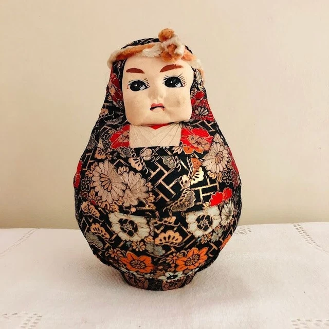 VINTAGE JAPANESE WEDDING Doll Roly Poly Hime Daruma Doll Brocade Geisha