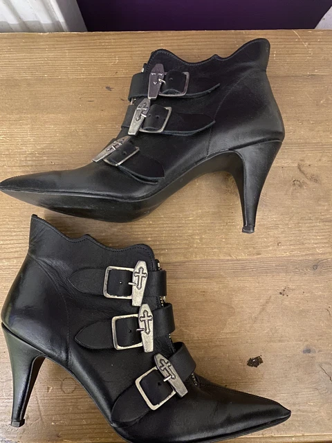 FANTASY GOTH Pikes Winklepickers Boots Uk 4 Black 3 Inch Heels