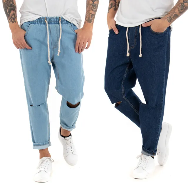 Pantaloni Uomo Jeans  Loose Fit Pantalaccio Taglio Al Ginocchio Vari Colori