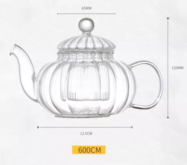 8 Piece Glass Tea Set 600ml Pumpkin Teapot With Infuser + Teapot Warmer + 6 Cup 2