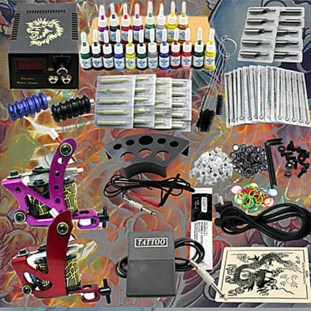 Set completo tatuaggio abito con 2 macchine per tatuaggi e 50 aghi e 20 inchiostri