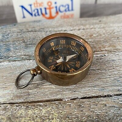 Antique Finish Brass Pocket Compass - Old Vintage Style - Nautical Keychain