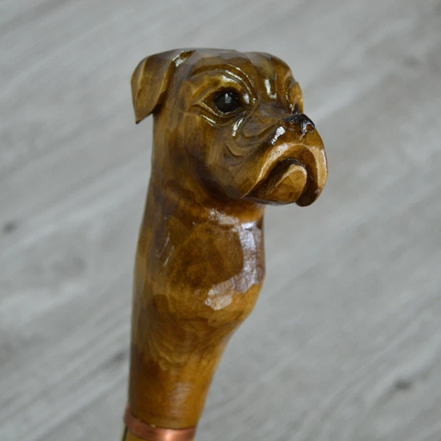 Bastone da passeggio in canna Legno intagliato a mano - Buldog / UK