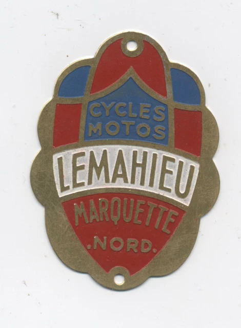 Plaque En Tôle Ancienne Cycles Motos LEMAHIEU - Marquette Nord - Publicité Vélo/moto