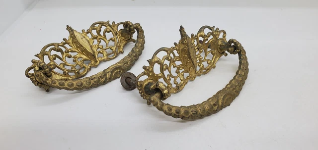 Pair of Antique Drop Bail Cast Brass Pulls Handles  T85