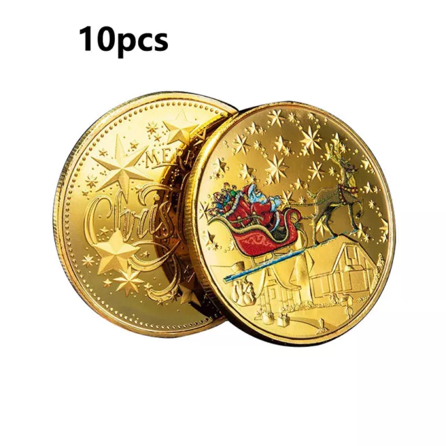 10Pcs Commemorative Colorful Embossed Medals Colored Santa Claus Medallion Coin