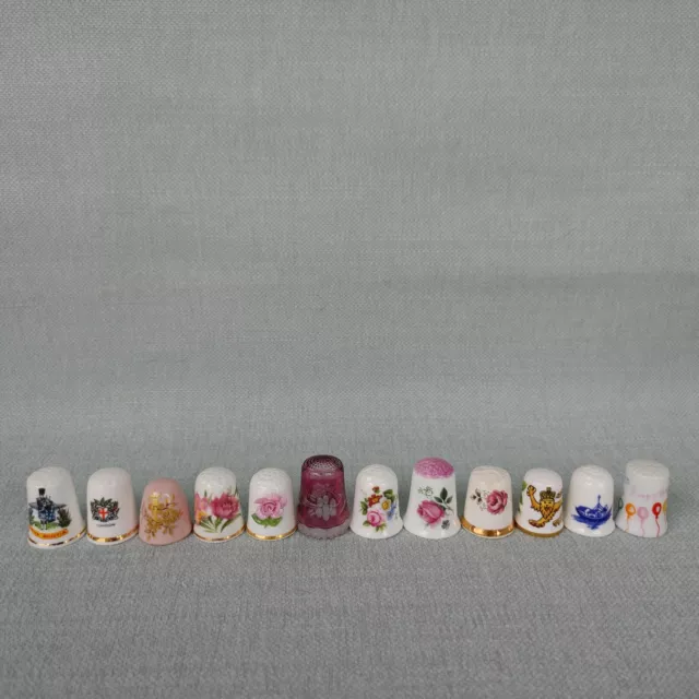 Fine bone china and glass 12 vintage thimbles, from England Japan Italy Germany