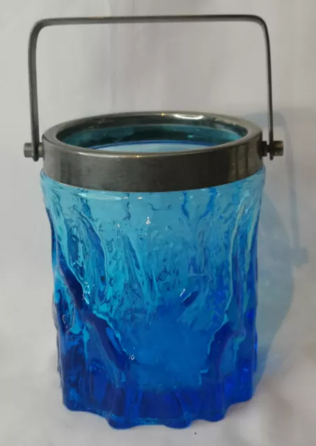 Blue Bark Glass Ice Bucket With Handle 1930's Art Deco