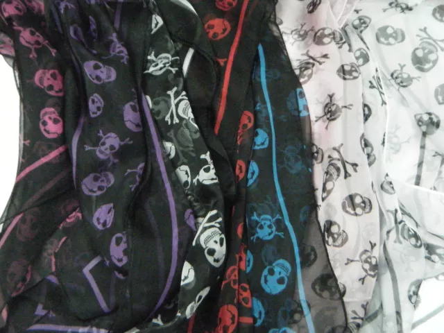 Ladies Designer Style Punk Pirate Black White Skull Scarf 8 Colours 100x20cm UK