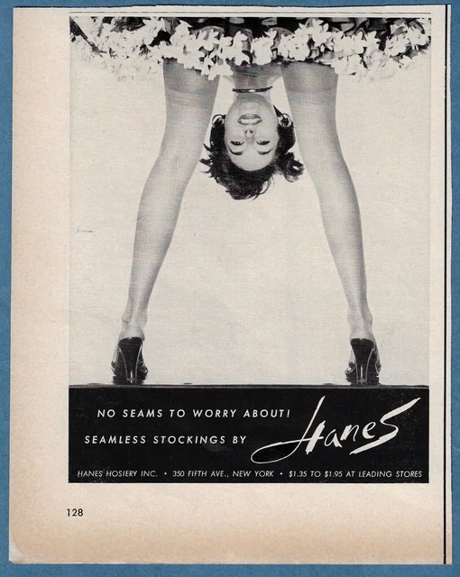 1955 HANES SEAMLESS STOCKINGS print AD ~ No Seams To Worry About!
