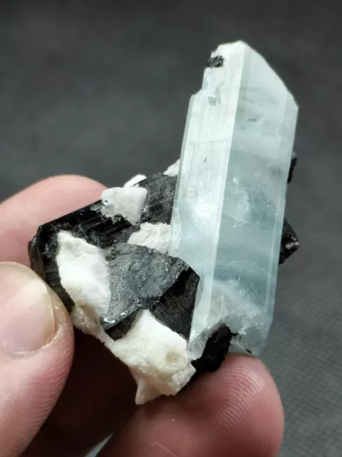 Aquamarine crystal combine with black Tourmaline & Albite from Pak. "23 grams"