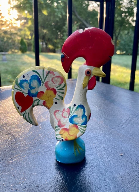 Vtg Hand Painted Clay Pottery Folk Art Rooster Chicken Figurine Portugal 6.5”