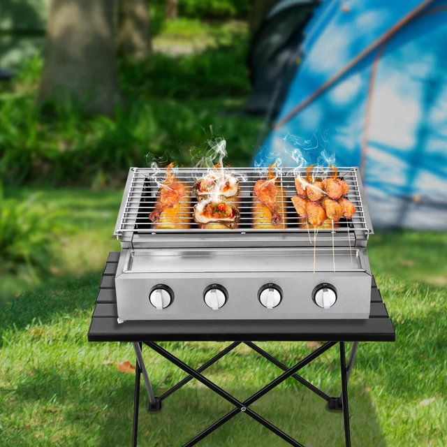 COOKING STOVE WITH 4 Burner Gas Cooker Outdoor Grill Garden Flat Top