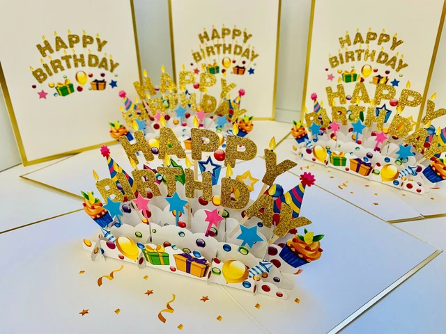 ORIGAMI POP CARDS Luxury Gold Happy Birthday Presents 3D Pop Up ...