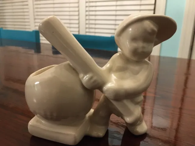 VTG Kids Haeger Pottery PLANTER Nursery Boy Baseball & Bat White Flower Pot