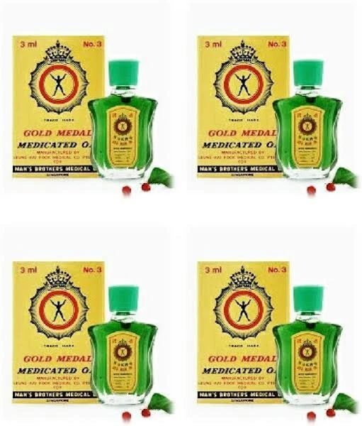 4X Gold Medal Medicinale Olio - 3ml Emicrania, Freddo, Giunto Dolore, Artrite,