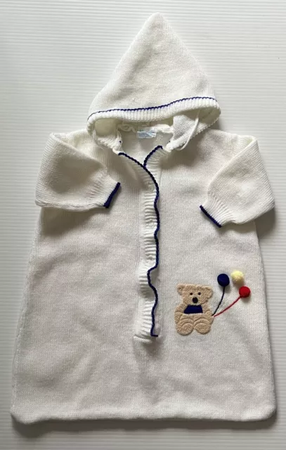 Vintage ALL MINE Baby Hooded Sweater Sack Bag Bunting • White w Bear & Balloons