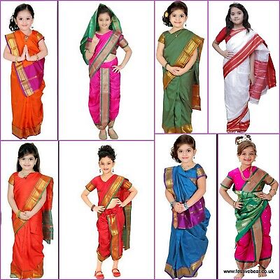 Kids Saree né Ragazze etnico Tradizionale Indiano Bollywood Sari Abito Wear