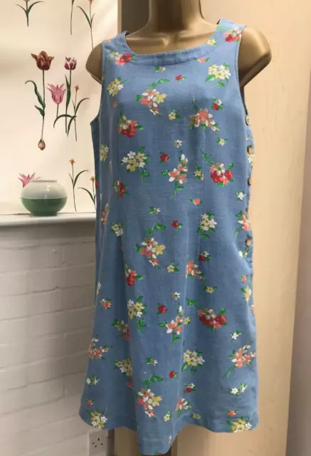 Laura Ashley shift dress blue floral linen & cotton vintage size 8,  34" bust