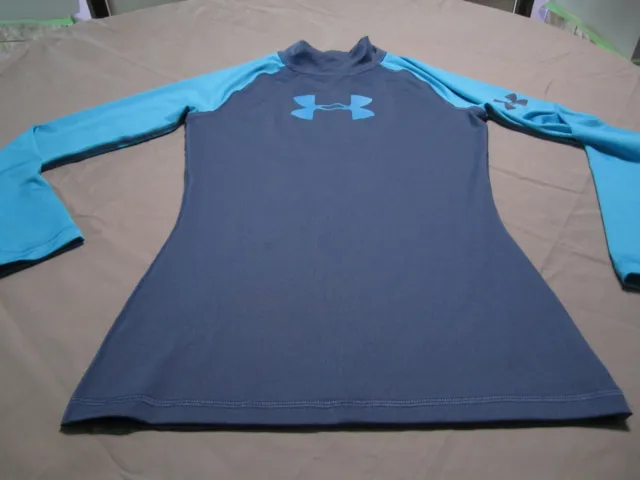 UNDER ARMOUR HEAT Gear Boys Blue Compression Long Sleeve Graphic Shirt ...