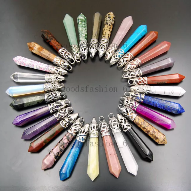 20pcs Lots Natural Gemstone Long Hexagonal Pointed Reiki Chakra Healing Pendant