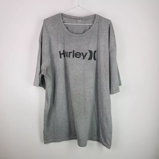 Hurley Logo Shirt Mens 5XL Grey Front Graphic Regular Boxy Fit Cotton Crew Tee