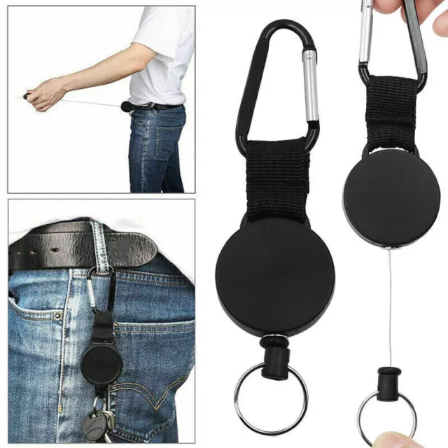 2x Heavy Duty Retractable Key Chain Keyring ID Badges Holder Steel Wire Rope