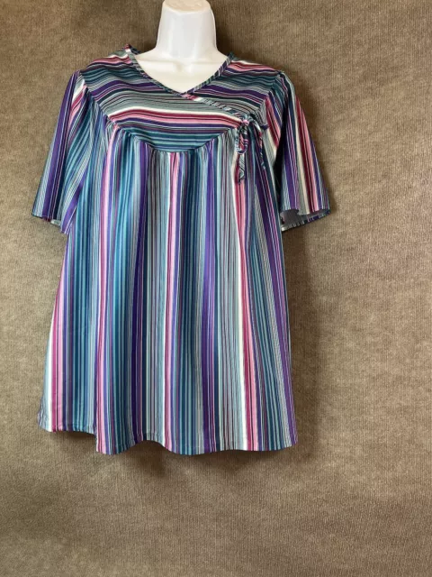 VINTAGE SMOCK TOP L Shirt Polyester Rainbow Striped Relaxed Hippie ...