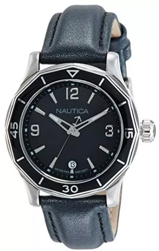 NAUTICA Women's Watch Black Dial Stainless Steel Leather strap 36mm NAD13538L