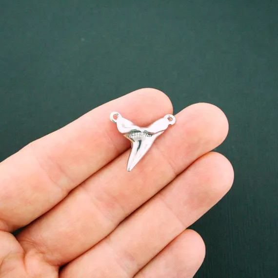 4 Shark Tooth Connector Charms Antique Silver Tone - SC5918
