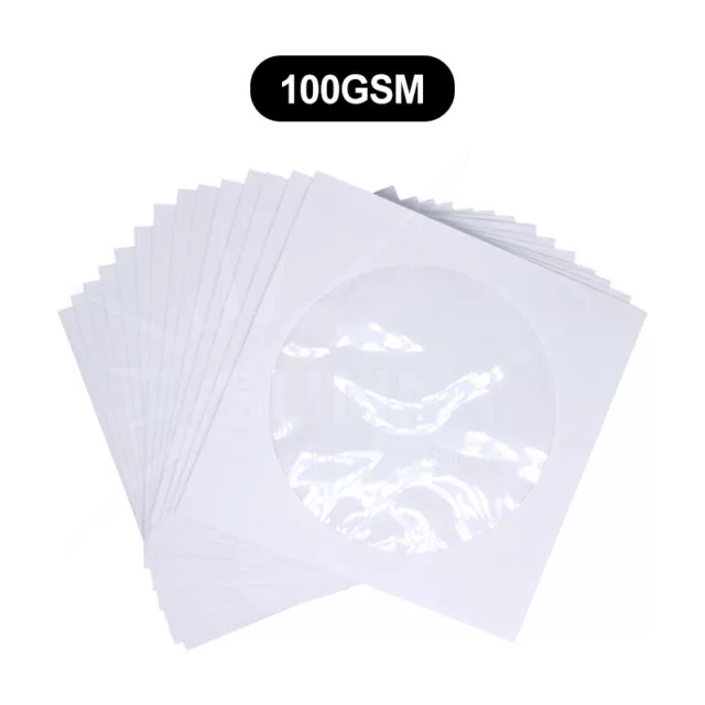 100-500 THICK WHITE CD DVD BDR 120GSM Paper Sleeves envelope Clear Window Covers