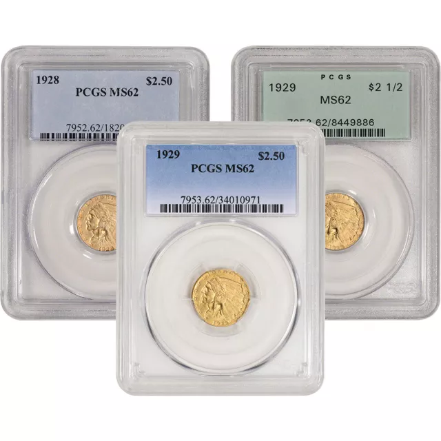 US Gold $2.50 Indian Head Quarter Eagle - PCGS MS62 - Random Date and Label