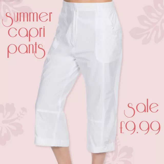 CARLA LADIES CROPPED Trousers 3/4 Three Quarter Cotton Capri Crop