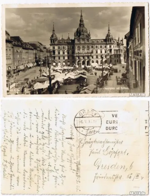 Ansichtskarte Garz Hauptplatz mit Rathaus 1938