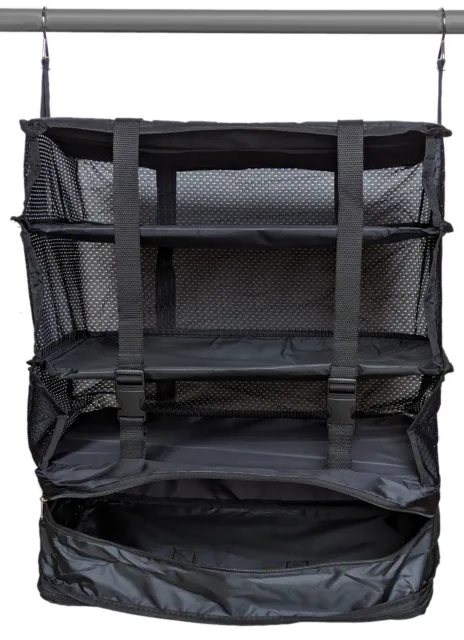 New Black Nylon Hanging Travel Storage Unit Camping Shelves Wardrobe Organiser