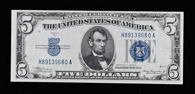 1934A $5 Silver Certificate Ch Cu+ Fr. 1651