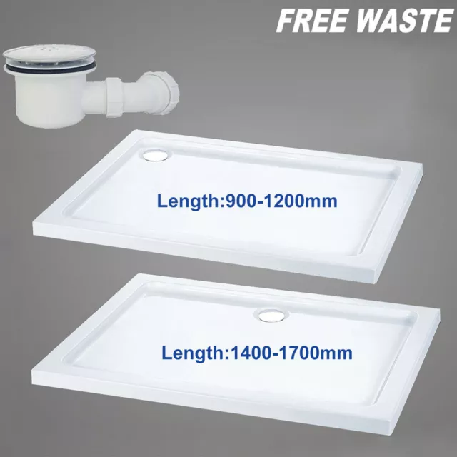 Slimline 40mm High Rectangle Shower Enclosure Stone Resin Tray FREE Waste