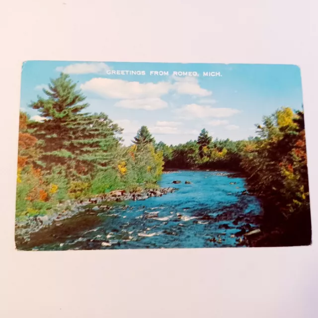 Vintage Postcard: Greetings From Romeo Michigan-Stream-River-Trees