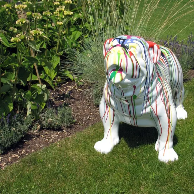 englische BULLDOGGE 93 cm KUNSTBEMALUNG weiß STREIFEN Deko Tier Figur HUND 3