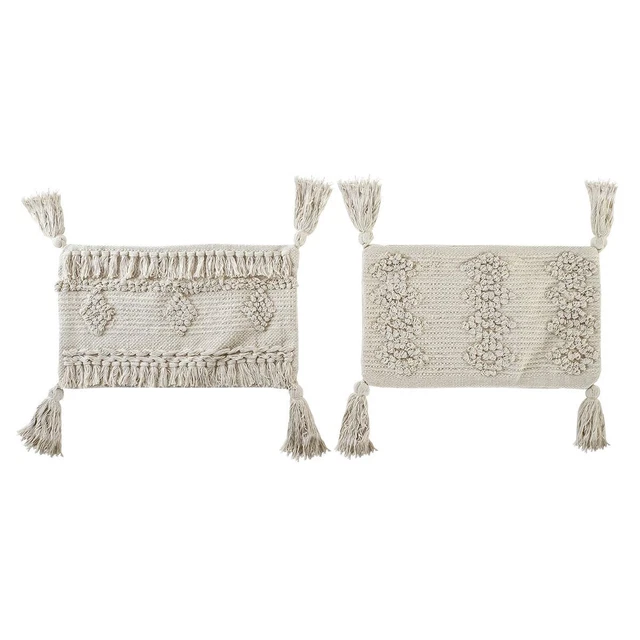 Housse de coussin DKD Home Decor Beige Frange Boho (50 x 3 x 30 cm) (2 Unités)
