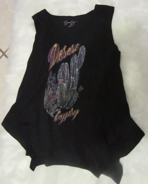 Women Juniors Jrs Desert Gypsy Cactus Black Tank Top Jessica Simpson M Medium