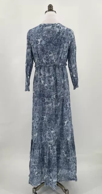 Rachel Zoe Womens Blue Paisley Cotton Layered Long Sleeve Maxi Dress Sz XS 3